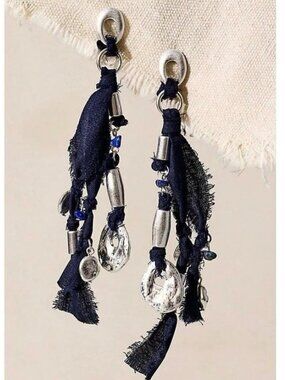 NWT Free People Pretty Baby Earrings in Navy/Silver